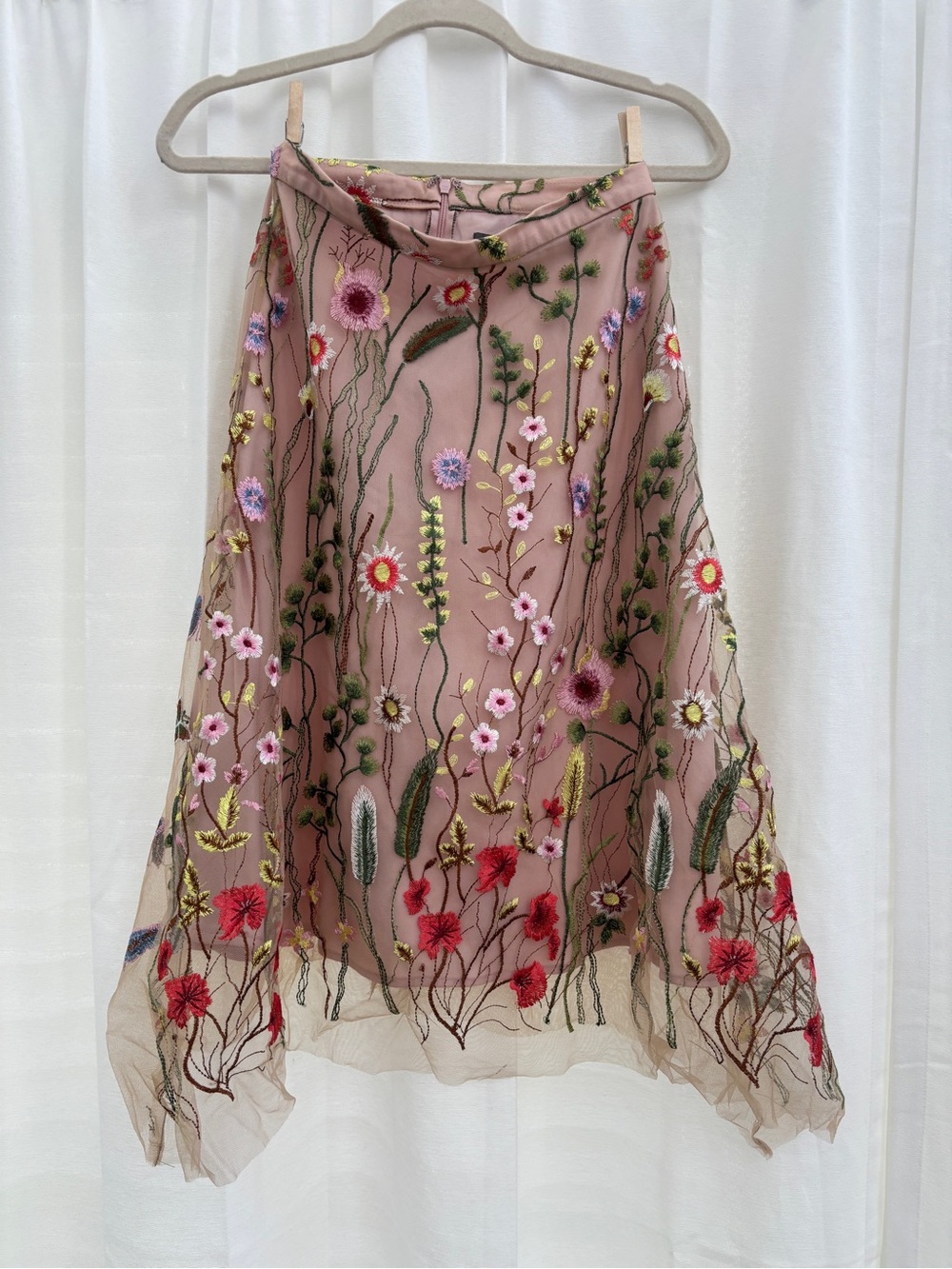 Eva Franco Dusty Pink Floral Embroidered A-Line Skirt